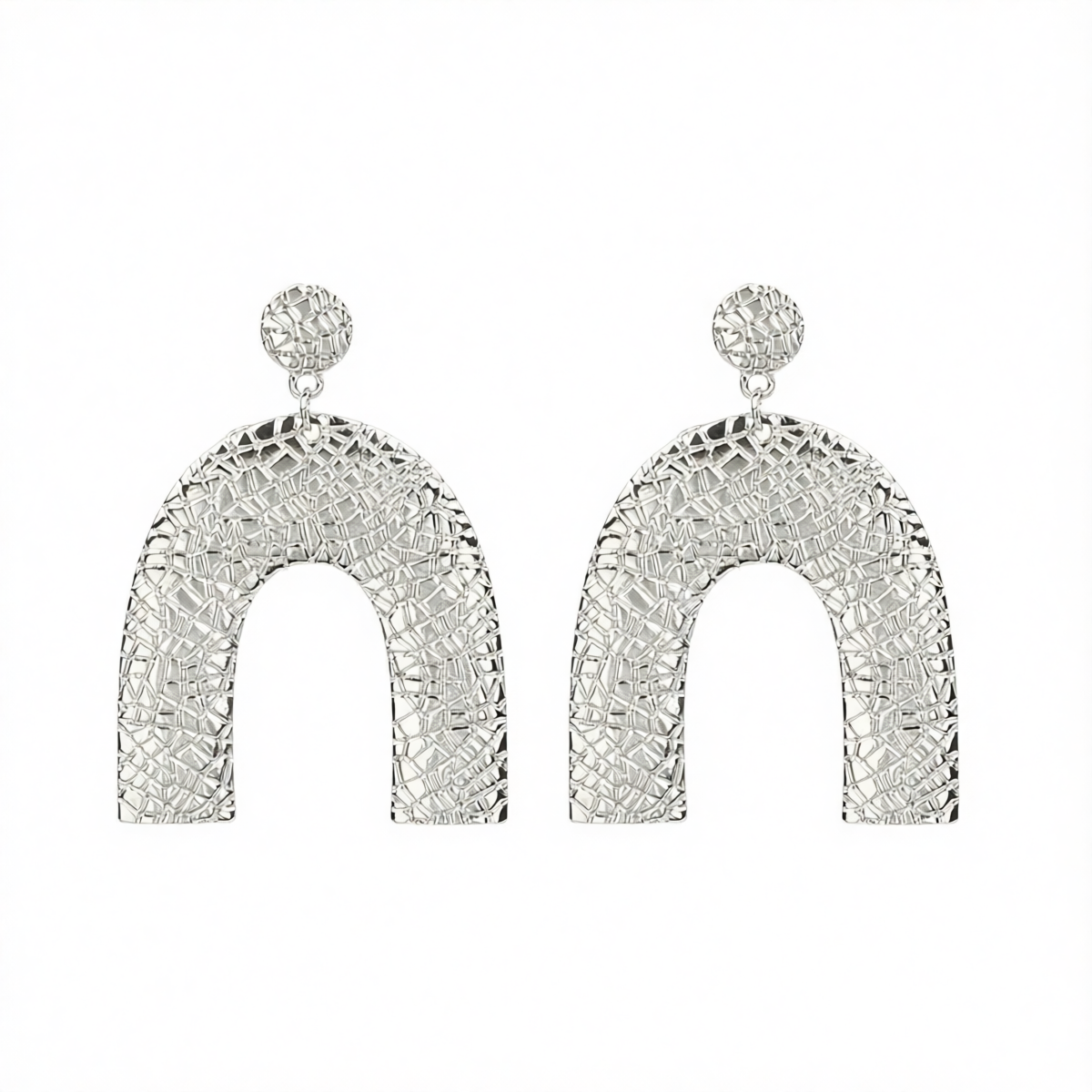 Silvertone Pebbled Arc Drop Earrings