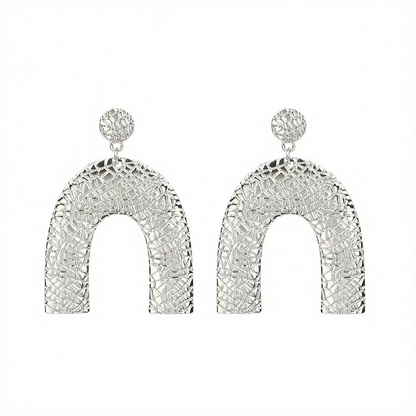 Silvertone Pebbled Arc Drop Earrings