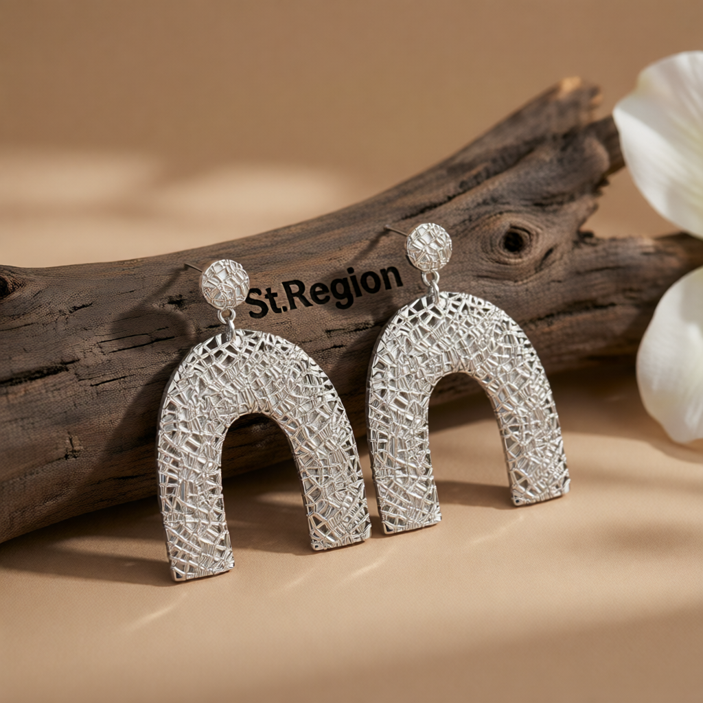 Silvertone Pebbled Arc Drop Earrings