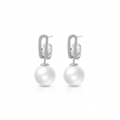 Cubic Zirconia & Pearl Silvertone Curve Drop Earrings