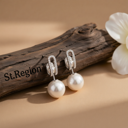 Cubic Zirconia & Pearl Silvertone Curve Drop Earrings