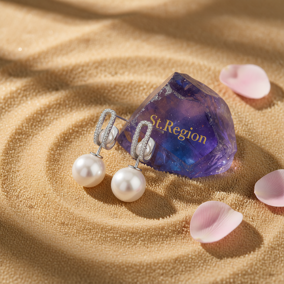 Cubic Zirconia & Pearl Silvertone Curve Drop Earrings
