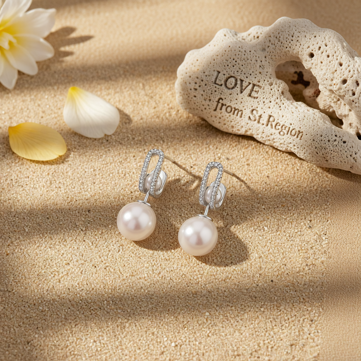 Cubic Zirconia & Pearl Silvertone Curve Drop Earrings