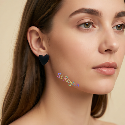 Black Acrylic & Silve-Plated Heart Stud Earrings