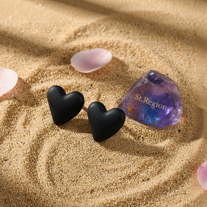Black Acrylic & Silve-Plated Heart Stud Earrings