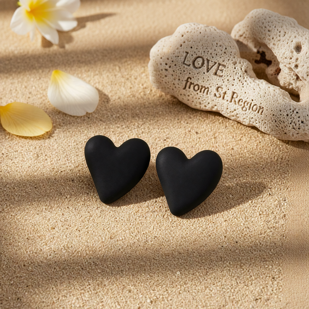 Black Acrylic & Silve-Plated Heart Stud Earrings