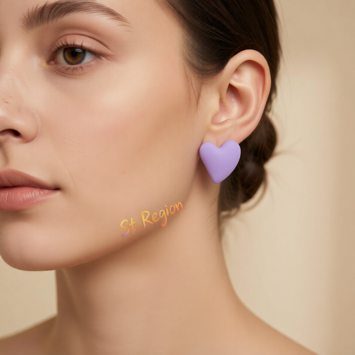 Light Purple Acrylic & Silvertone Heart Stud Earrings