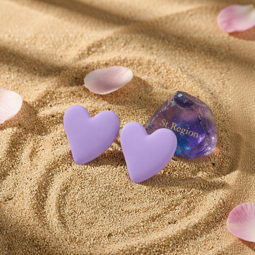 Light Purple Acrylic & Silvertone Heart Stud Earrings