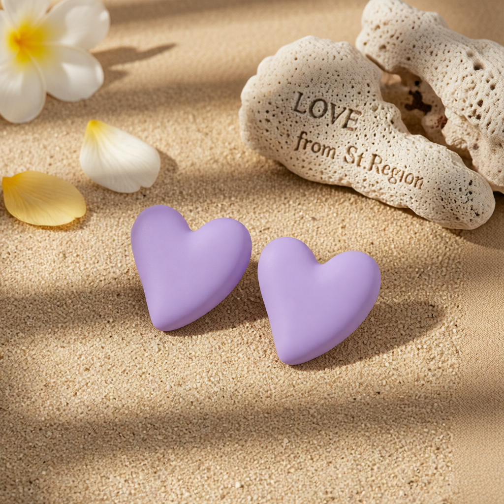 Light Purple Acrylic & Silvertone Heart Stud Earrings