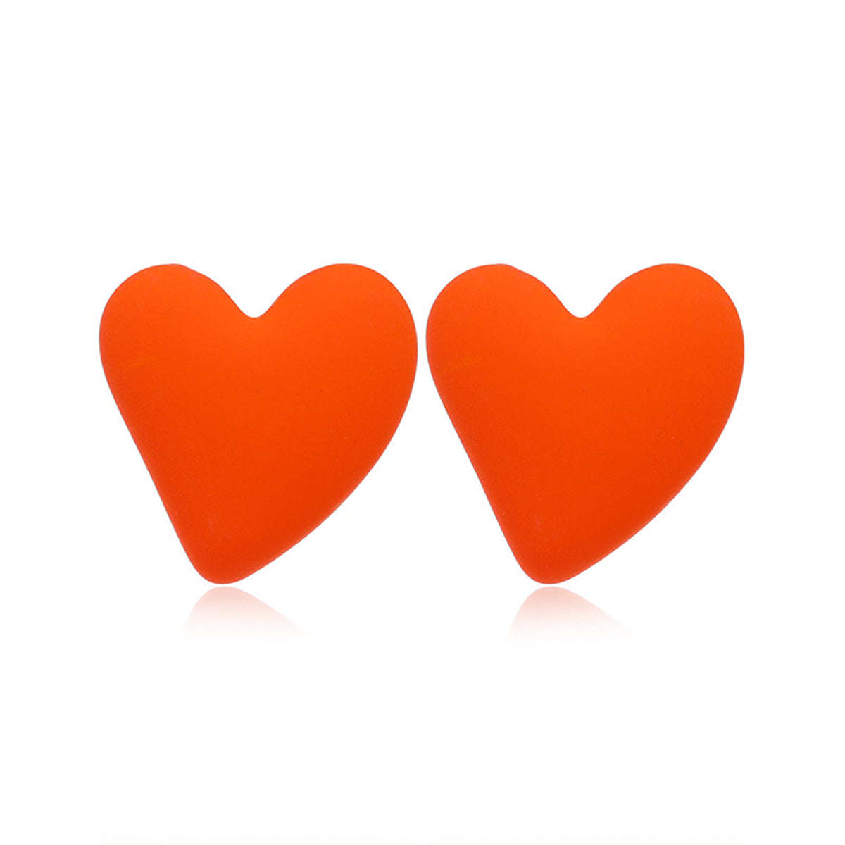 Orange Acrylic & Silvertone Heart Stud Earrings