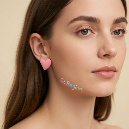 Pink Acrylic & Silvertone Heart Stud Earrings