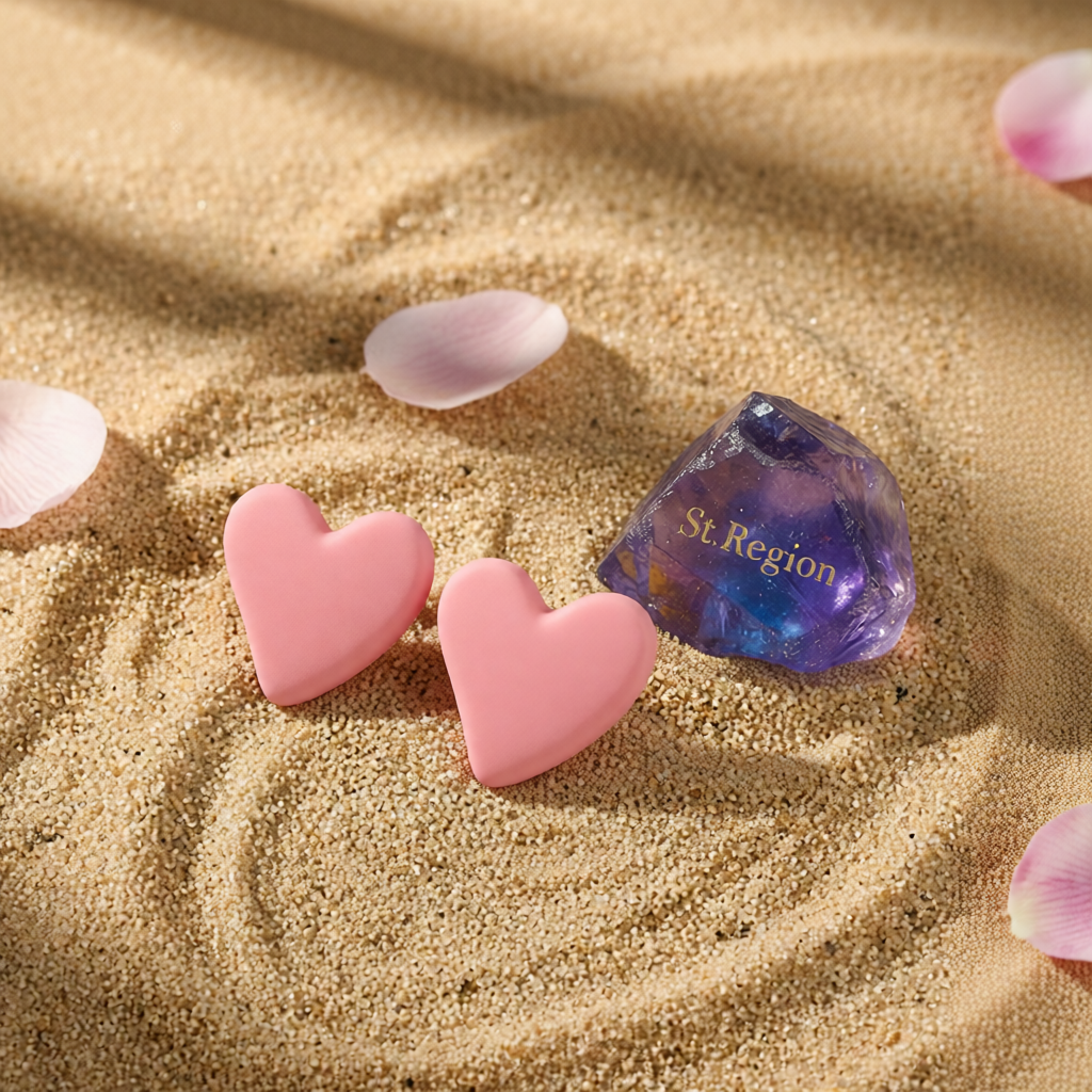 Pink Acrylic & Silvertone Heart Stud Earrings
