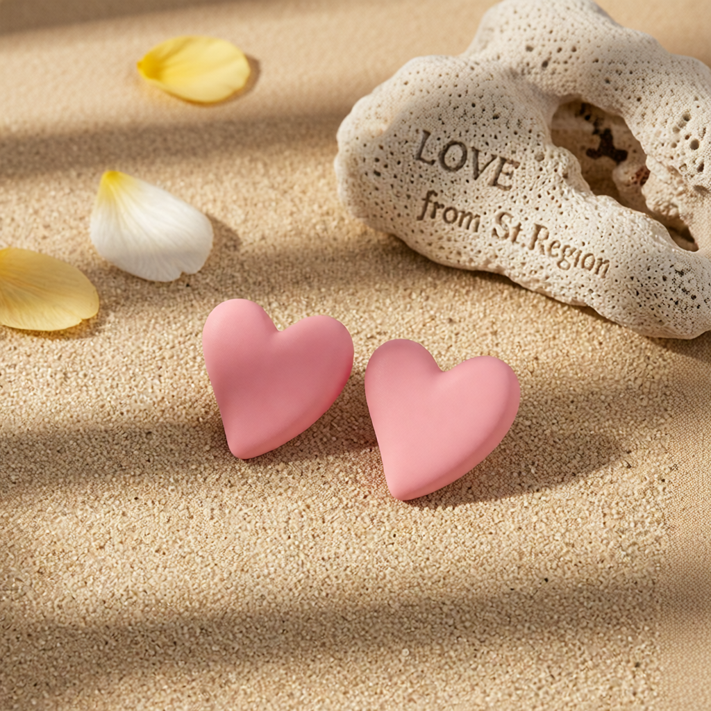 Pink Acrylic & Silvertone Heart Stud Earrings