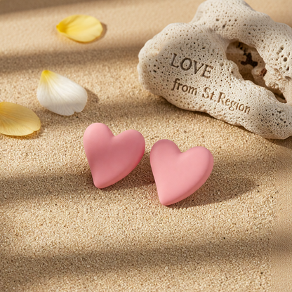 Pink Acrylic & Silvertone Heart Stud Earrings