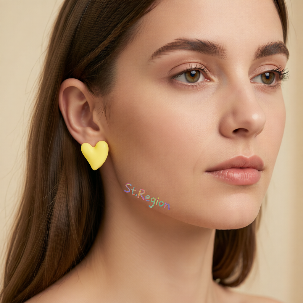 Yellow Acrylic & Silve-Plated Heart Stud Earrings