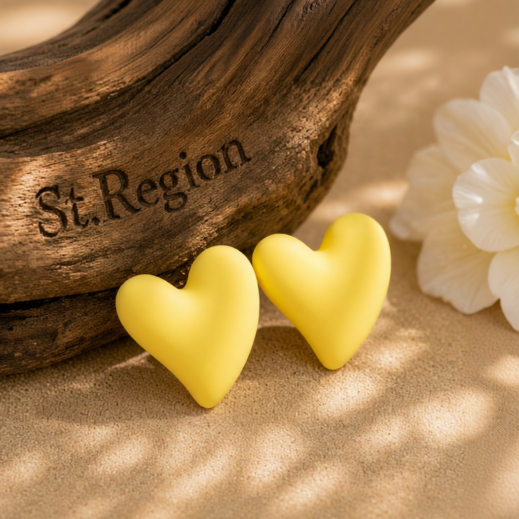 Yellow Acrylic & Silve-Plated Heart Stud Earrings