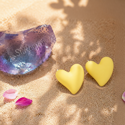 Yellow Acrylic & Silve-Plated Heart Stud Earrings