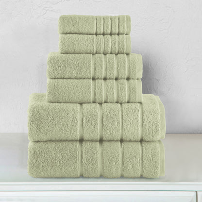 Elegant Comfort 6-Piece Turkish Cotton 4 Lines Stripe Towel Set, 2 Washcloths, 2 Hand Towels and 2 Bath Towels