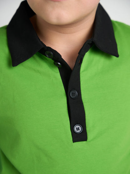 Emerald Color Block Polo Long Sleeve