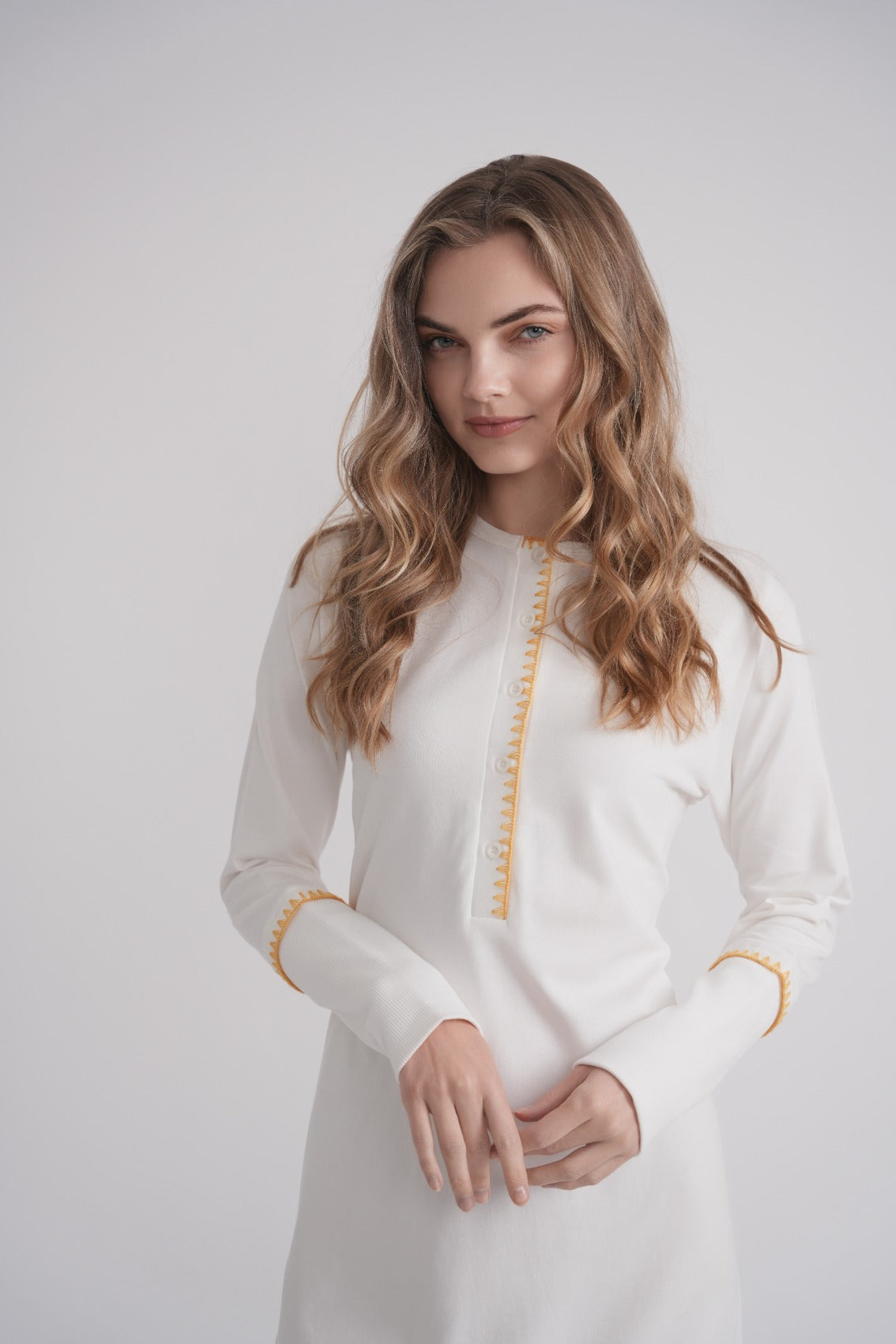 Embroidered Stitch Nightgown - White