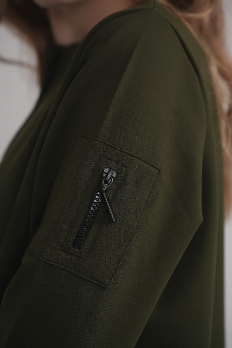Dolman Sleeve Button Sweatshirt - Khaki