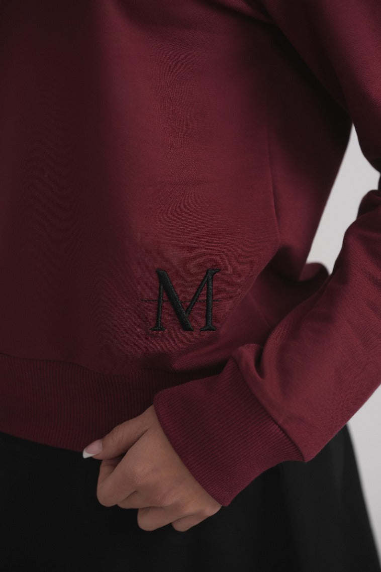Dolman Sleeve Button Sweatshirt - Wine