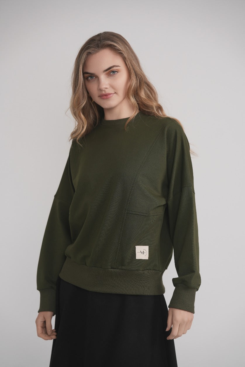 French Terry Sweatshirt with Logo - Khaki