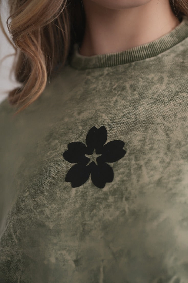 Acid Wash Dolman Sweatshirt - Green