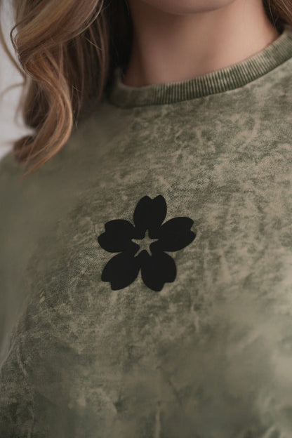 Acid Wash Dolman Sweatshirt - Green