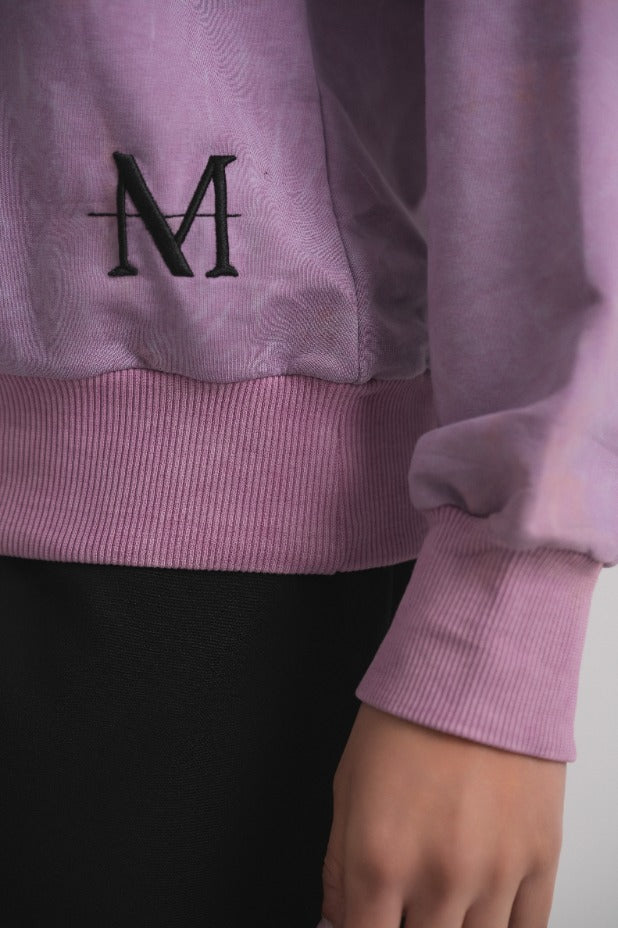 Acid Wash Sweatshirt With Buttons - Lavender