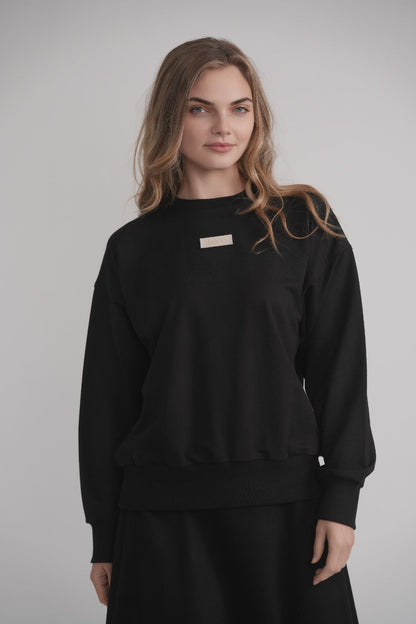 Black Sweatshirt With Leather Embossed Logo