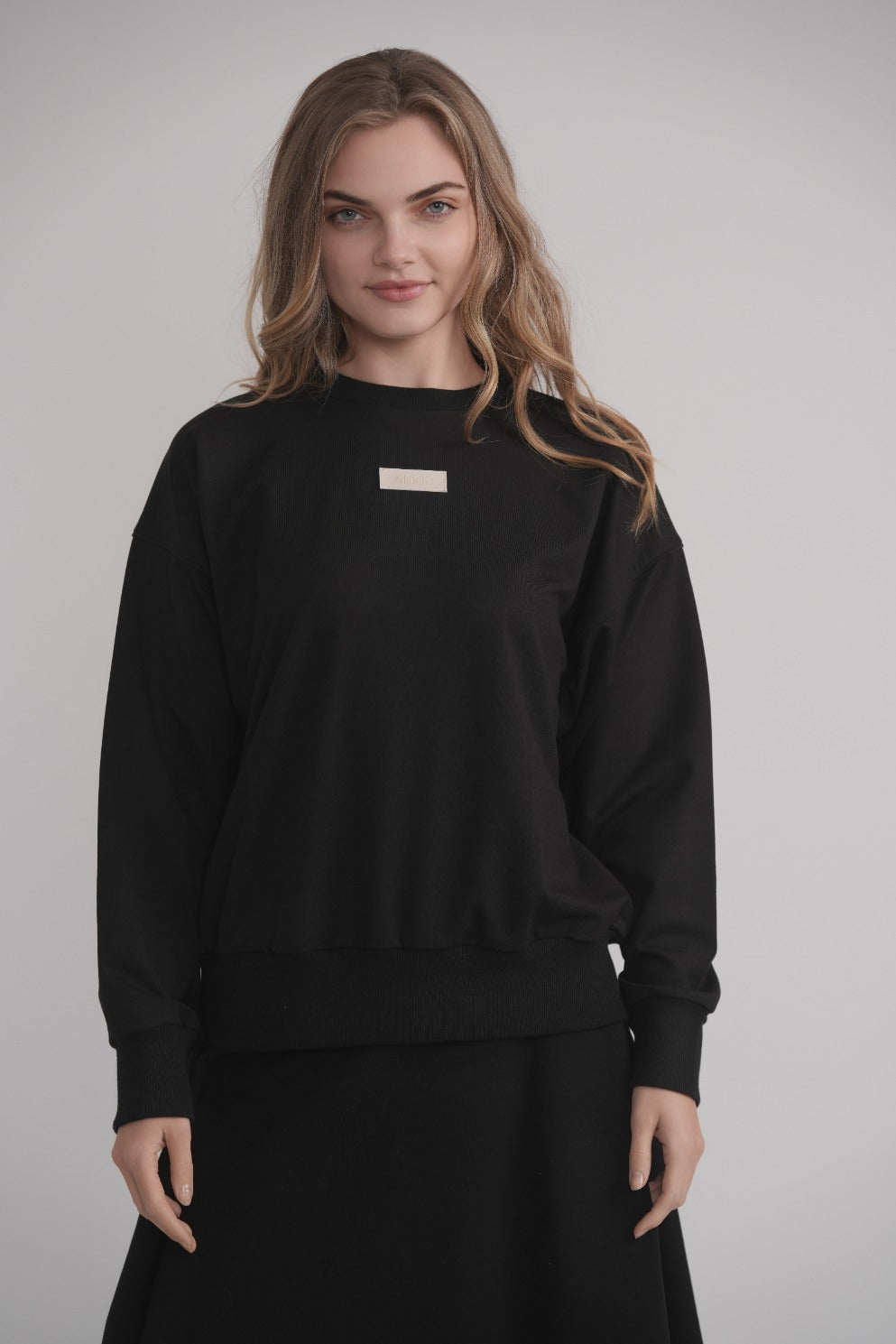 Black Sweatshirt With Leather Embossed Logo