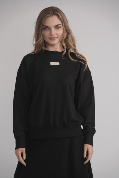 Black Sweatshirt With Leather Embossed Logo