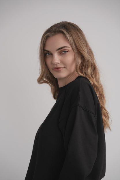 Black Sweatshirt With Leather Embossed Logo