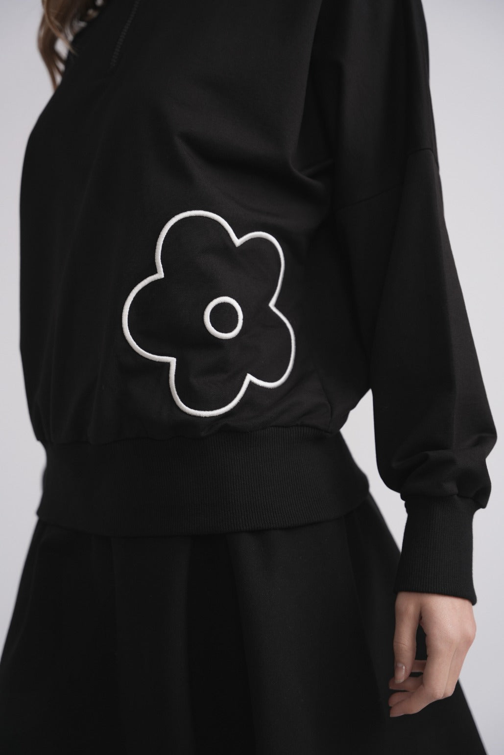 Embroidered Flower Half Zip Sweatshirt