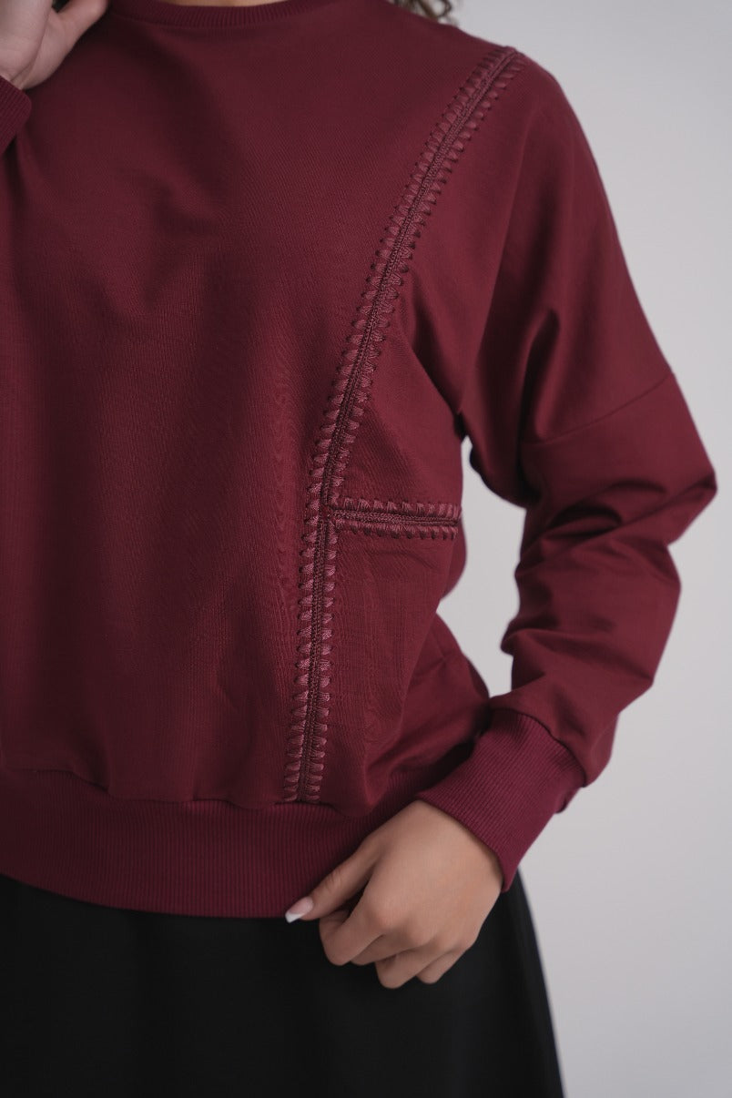 Burgundy Triangle Stitch Sweatshirt
