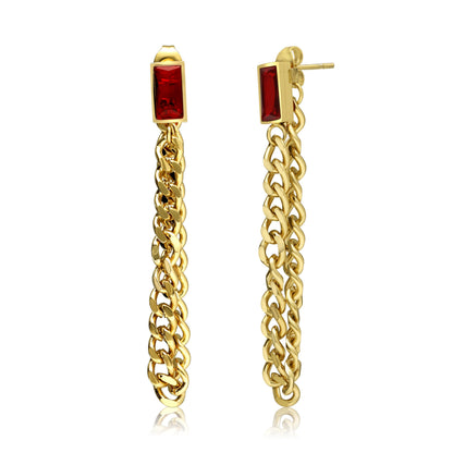 Dangle Chain Earrings with Cubic Zirconia Emerald and Gift Pouch