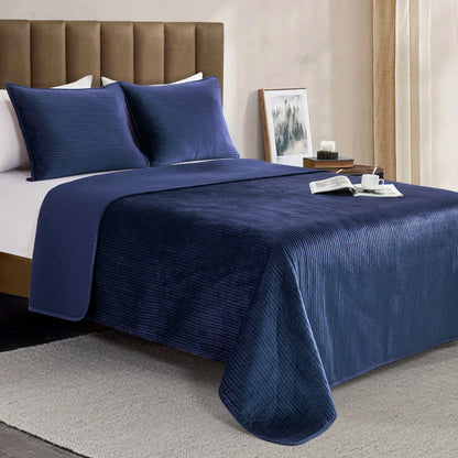 Elegant Comfort 3-Piece Velvet Corduroy Stripe Quilted Bedspread Coverlet Set