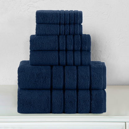 Elegant Comfort 6-Piece Turkish Cotton 4 Lines Stripe Towel Set, 2 Washcloths, 2 Hand Towels and 2 Bath Towels