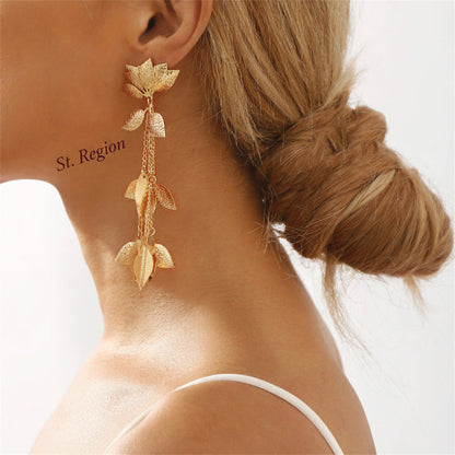 18k Gold Plated Lotus & Leaves Drop Earrings