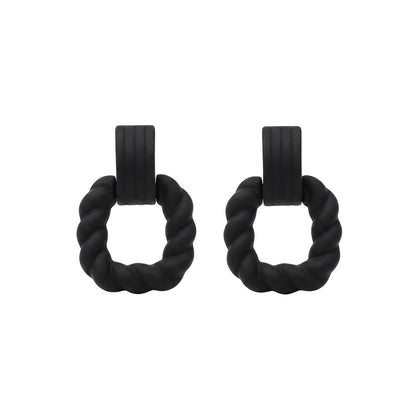 Black Resin & Silvertone Twine Square Drop Earrings