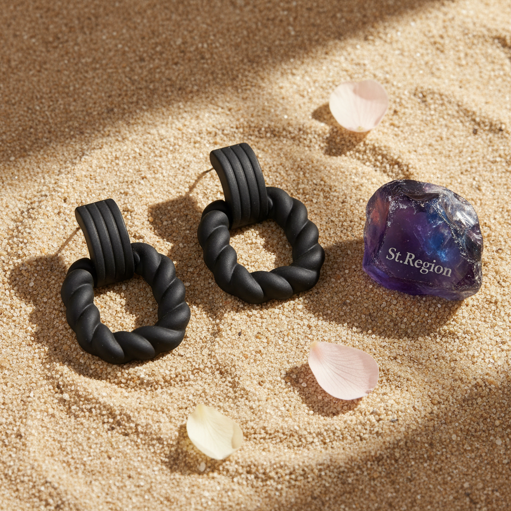 Black Resin & Silvertone Twine Square Drop Earrings