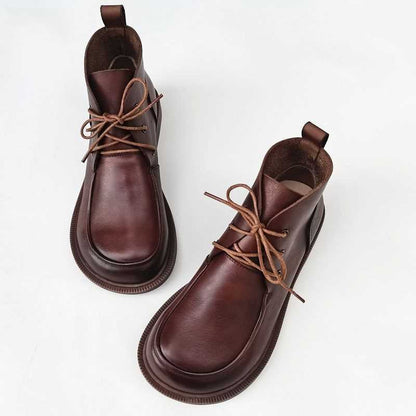 Women’s Pure Leather Chunky Big-Toe Ankle Boots