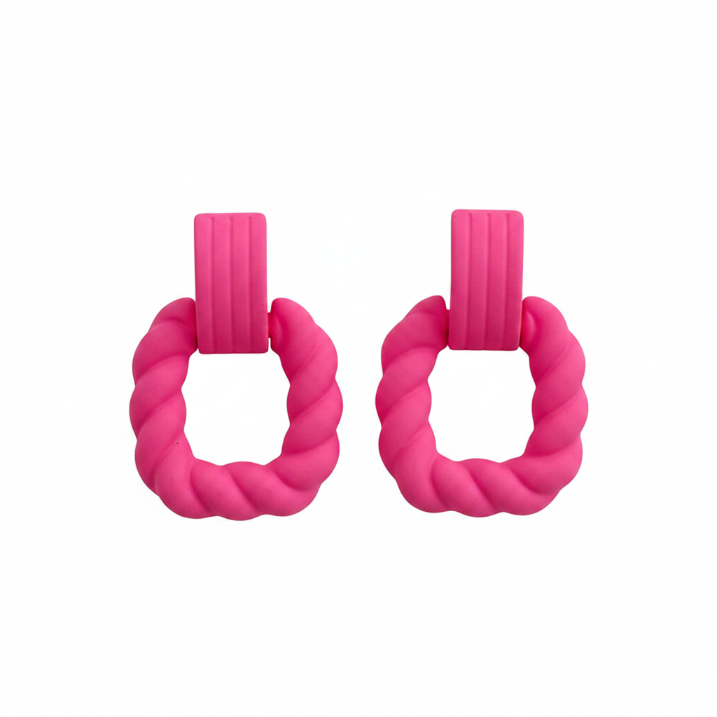Rose Resin & Silvertone Twine Square Drop Earrings