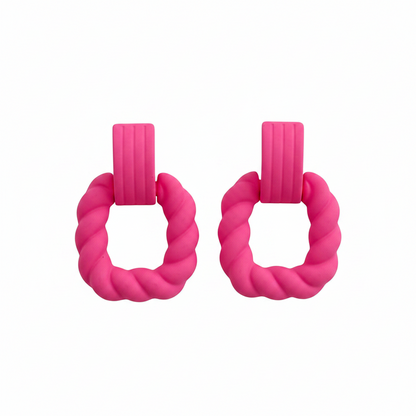 Rose Resin & Silvertone Twine Square Drop Earrings