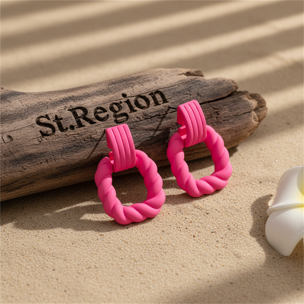 Rose Resin & Silvertone Twine Square Drop Earrings