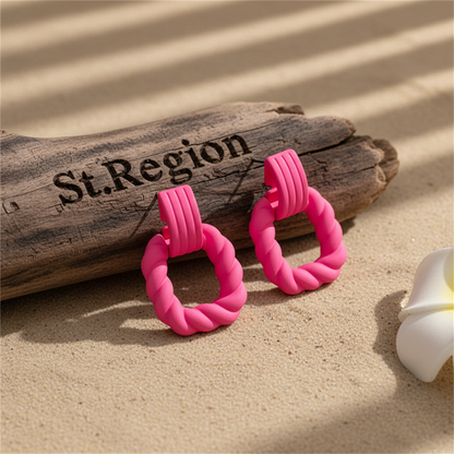 Rose Resin & Silvertone Twine Square Drop Earrings