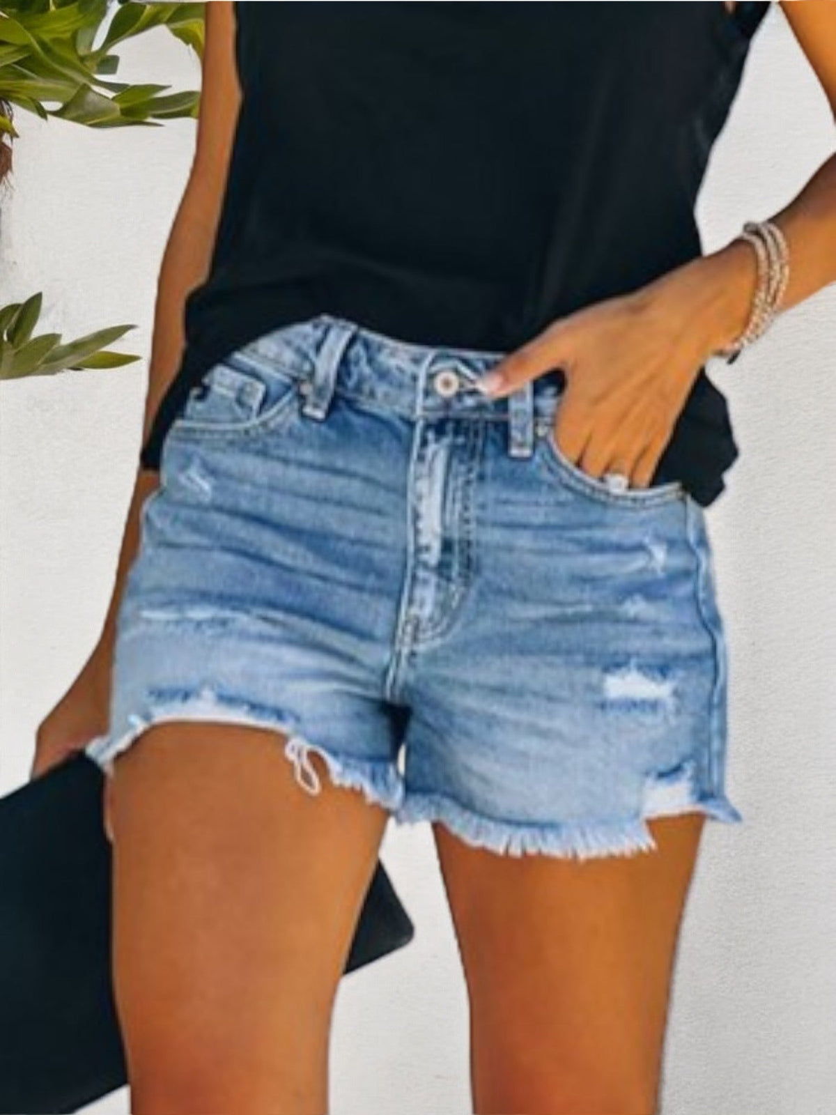 Anna-Kaci Women's Distressed Denim Shorts with Frayed Hem and Classic Five-Pocket Design