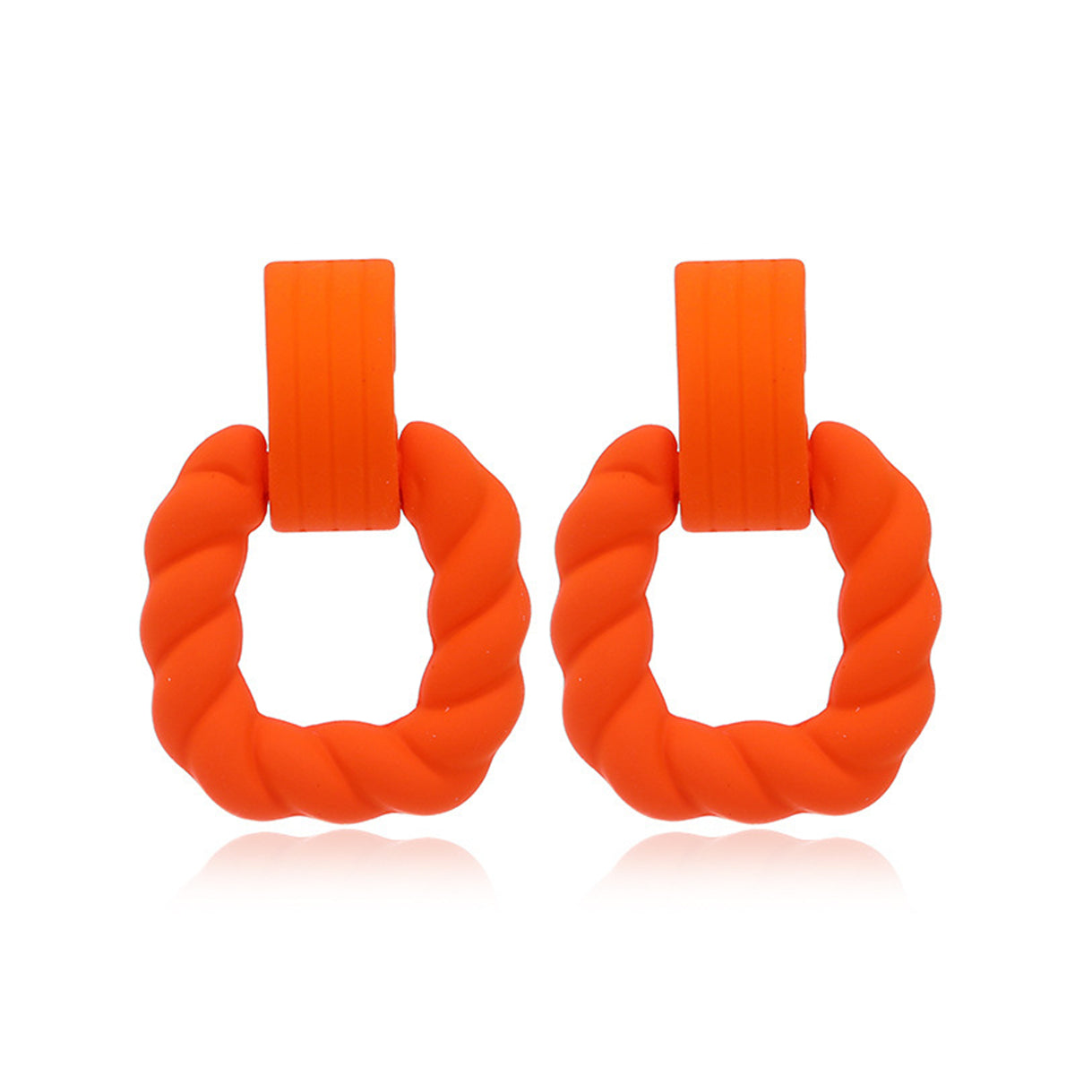 Orange Resin & Silvertone Twine Square Drop Earrings