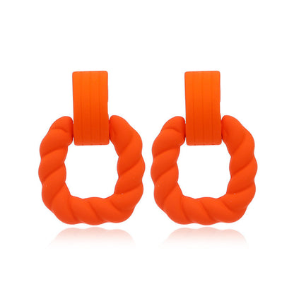 Orange Resin & Silvertone Twine Square Drop Earrings